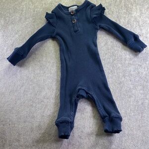 Chuya Navy Blue 100% Cotton Kids One Piece with Ruffle Sleeve Details Size 80